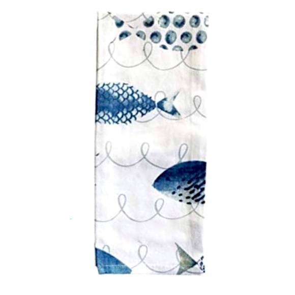 Mabelle Coastal Printed Kitchen Cotton Towels Nautical Beach Blue White 2 Pieces - Picture 8 of 16